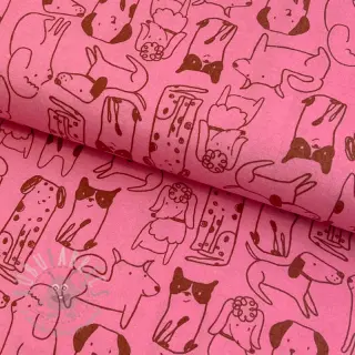 Bomullstyg FLANNEL Dogs pink