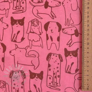 Bomullstyg FLANNEL Dogs pink