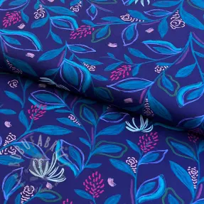 Bomullstyg Leaves cobalt digital print