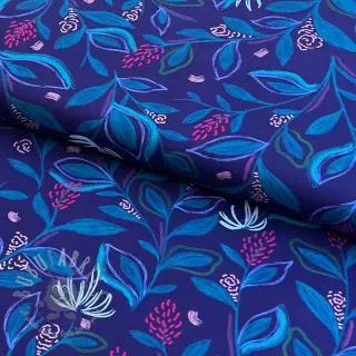 Bomullstyg Leaves cobalt digital print