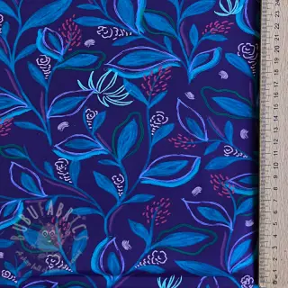 Bomullstyg Leaves cobalt digital print