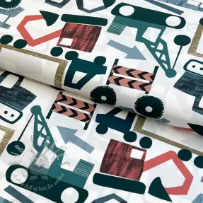 Bomullstyg Vehicles off white digital print