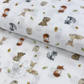 Dubbelgasväv/muslin Forest animals white digital print