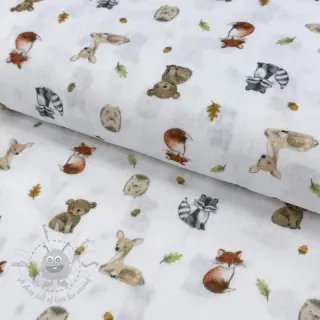 Dubbelgasväv/muslin Forest animals white digital print