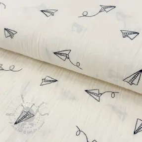 Dubbelgasväv/muslin EMBROIDERY Paper plane natural