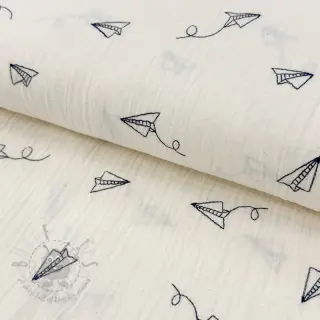 Dubbelgasväv/muslin EMBROIDERY Paper plane natural