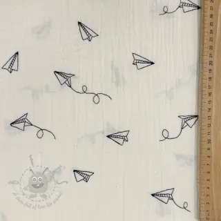Dubbelgasväv/muslin EMBROIDERY Paper plane natural