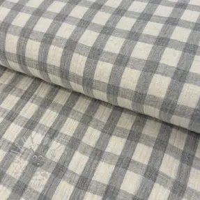 Dubbelgasväv/muslin LINEN YARN DYED Checks grey natural