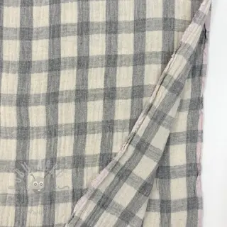 Dubbelgasväv/muslin LINEN YARN DYED Checks grey natural