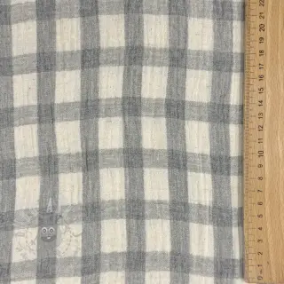 Dubbelgasväv/muslin LINEN YARN DYED Checks grey natural