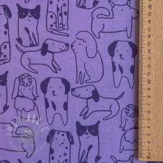 Bomullstyg FLANNEL Dogs purple