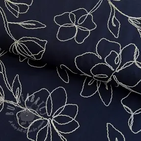 Viskos med lin EMBROIDERY Flower Danielle navy