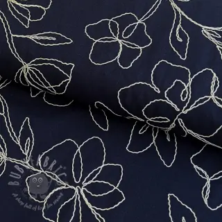 Viskos med lin EMBROIDERY Flower Danielle navy