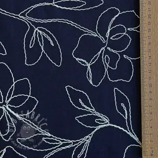 Viskos med lin EMBROIDERY Flower Danielle navy