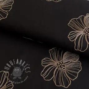 Viskos med lin EMBROIDERY Flower Maya black