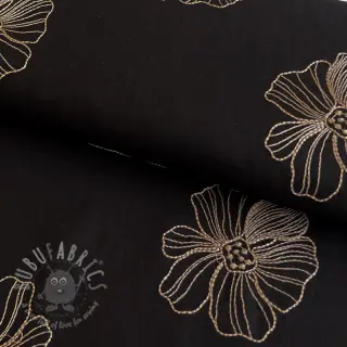 Viskos med lin EMBROIDERY Flower Maya black