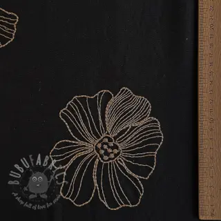 Viskos med lin EMBROIDERY Flower Maya black