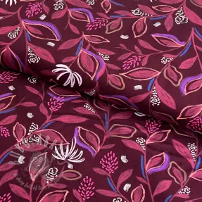 Bomullstyg Leaves bordeaux digital print