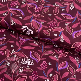 Bomullstyg Leaves bordeaux digital print