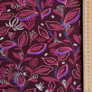 Bomullstyg Leaves bordeaux digital print