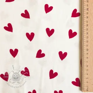 Bomullstyg FLANNEL Hearts off white