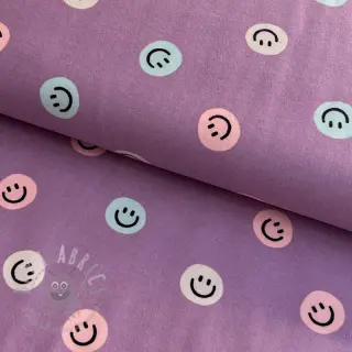 Bomullstyg FLANNEL Happy faces lavender