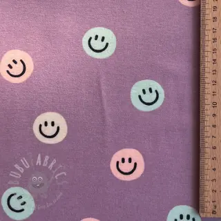 Bomullstyg FLANNEL Happy faces lavender