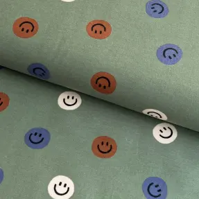 Bavlnená látka FLANNEL Happy faces army green