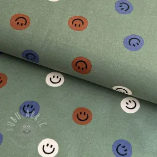 Bomullstyg FLANNEL Happy faces army green