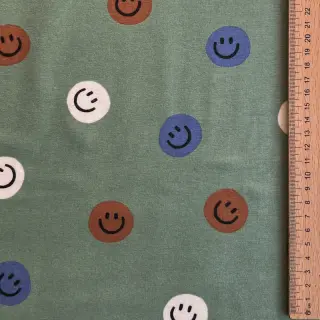 Bavlnená látka FLANNEL Happy faces army green