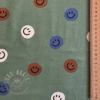 Bomullstyg FLANNEL Happy faces army green