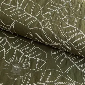 Viskos med lin EMBROIDERY Leaves forest green