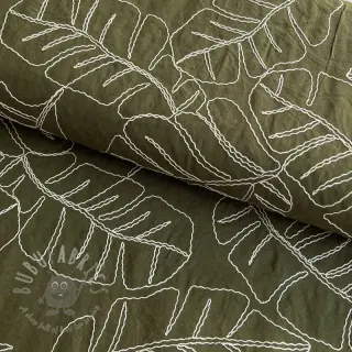 Viskos med lin EMBROIDERY Leaves forest green