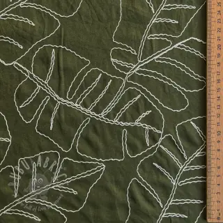 Viskos med lin EMBROIDERY Leaves forest green