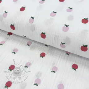 Dubbelgasväv/muslin Fruits apple white