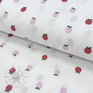 Dubbelgasväv/muslin Fruits apple white
