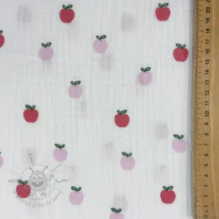 Dubbelgasväv/muslin Fruits apple white