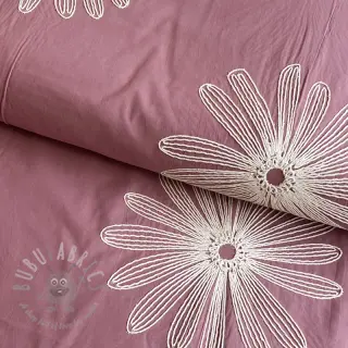 Bomullstyg EMBROIDERY Flowie mauve