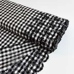 Bomullstyg Checks black white 1-side border