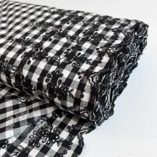 Bomullstyg Checks black white 1-side border