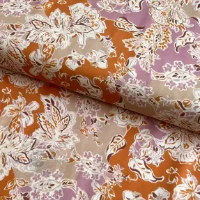 Viskos SATIN Flowie Noe orange digital print