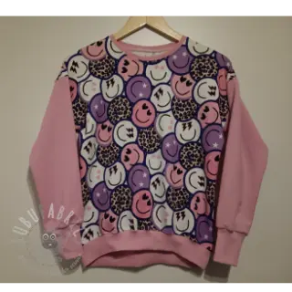 Sweatshirttyg Happy faces purple digital print
