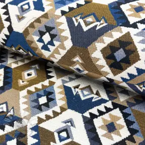 Dekorationstyg jacquard Kilim cobalt havane