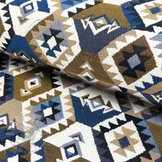 Dekorationstyg jacquard Kilim cobalt havane