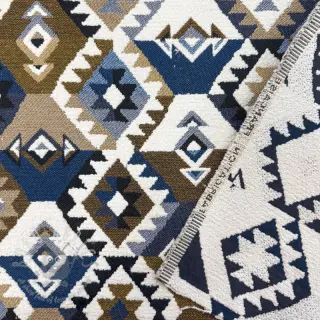 Dekorationstyg jacquard Kilim cobalt havane