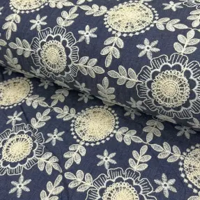 Bavlnená látka JEANS EMBROIDERY Niva design B