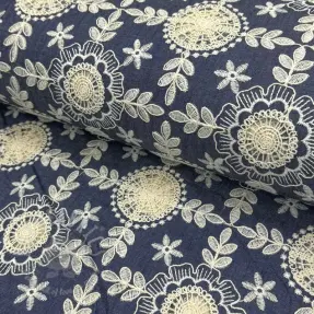 Bomullstyg JEANS EMBROIDERY Niva design B