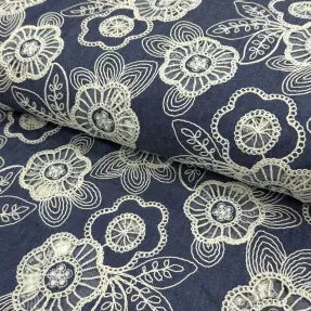 Bavlnená látka JEANS EMBROIDERY Niva design A