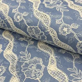 Bomullstyg JEANS EMBROIDERY Flora design B