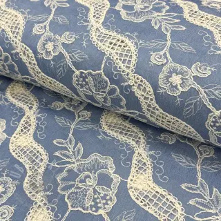 Bomullstyg JEANS EMBROIDERY Flora design B